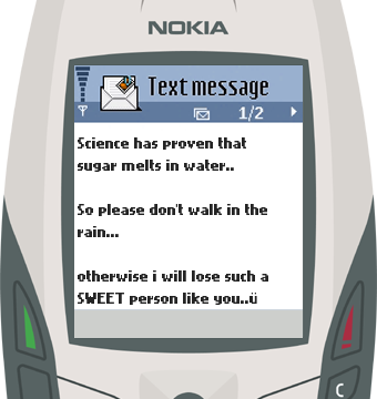 Text Message 888: Sugar melts in water in Nokia 6600