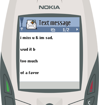 Text Message 31: I miss you, cheer me up in Nokia 6600