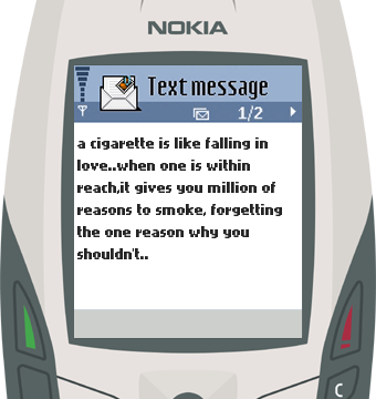 Text Message 78: A cigarette is like falling in love in Nokia 6600