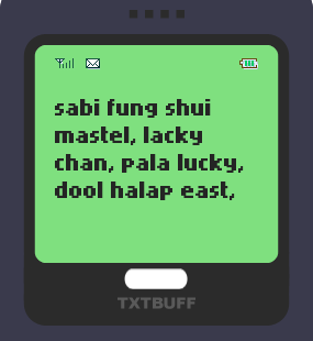 Text Message 2884: Fung shui mastel in TxtBuff 1000