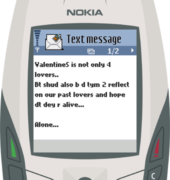 Text Message 2942: Valentine’s is a time to reflect on our past lovers in Nokia 6600