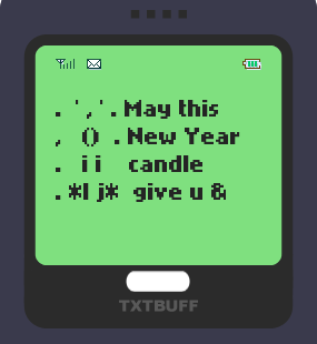 Text Message 211: New Year candle in TxtBuff 1000